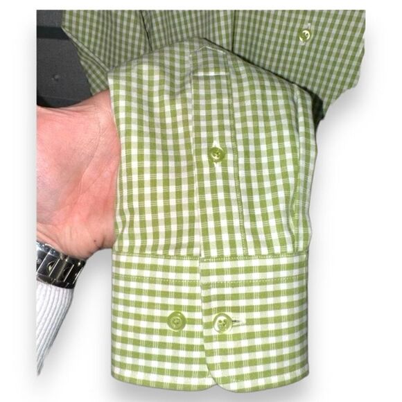 David Donahue Green Check Trim Fit Dress Shirt Size L 16.5 36 - Picture 8 of 12